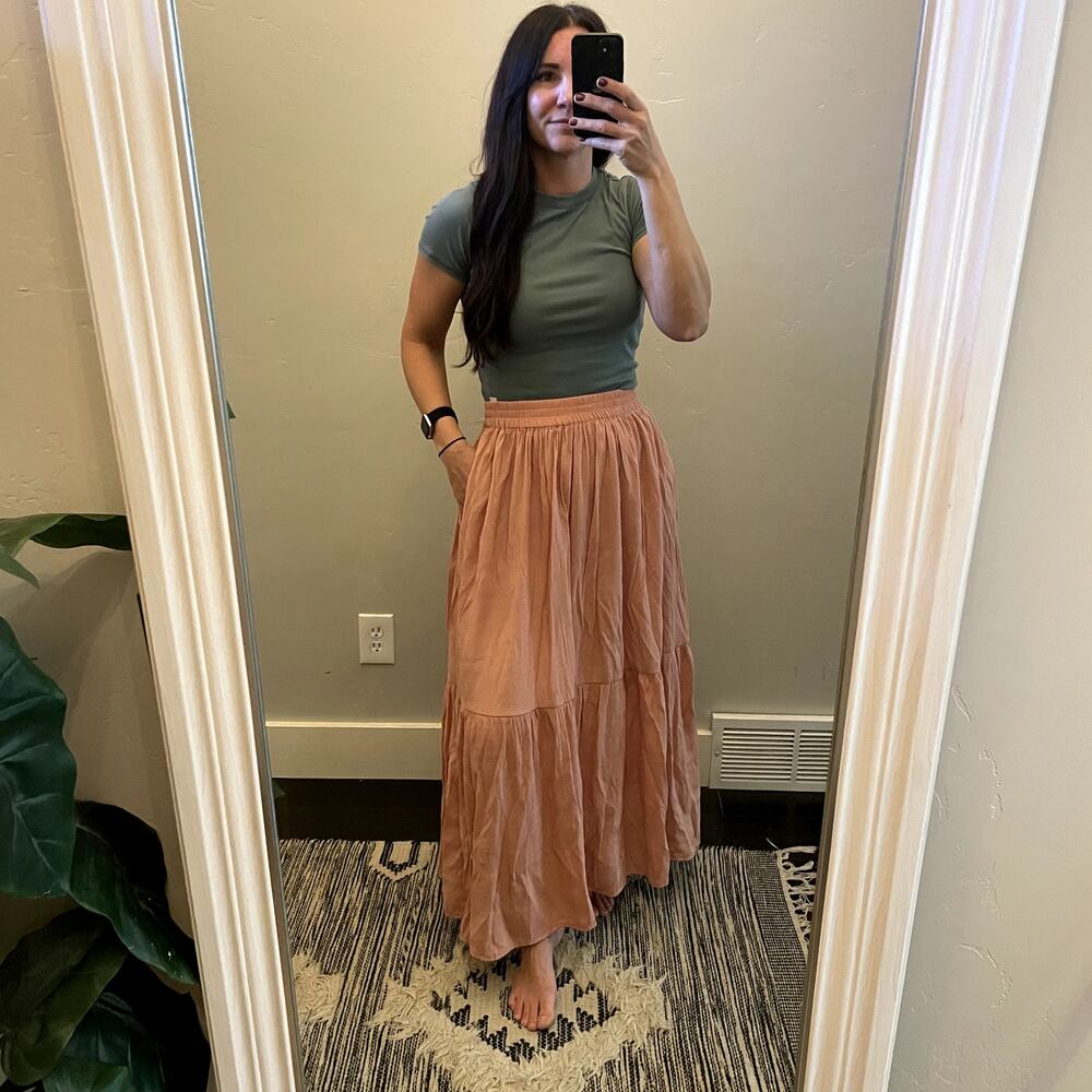 Downeast Peasant Tiered Maxi Skirt Rose Pink Women's Size M
